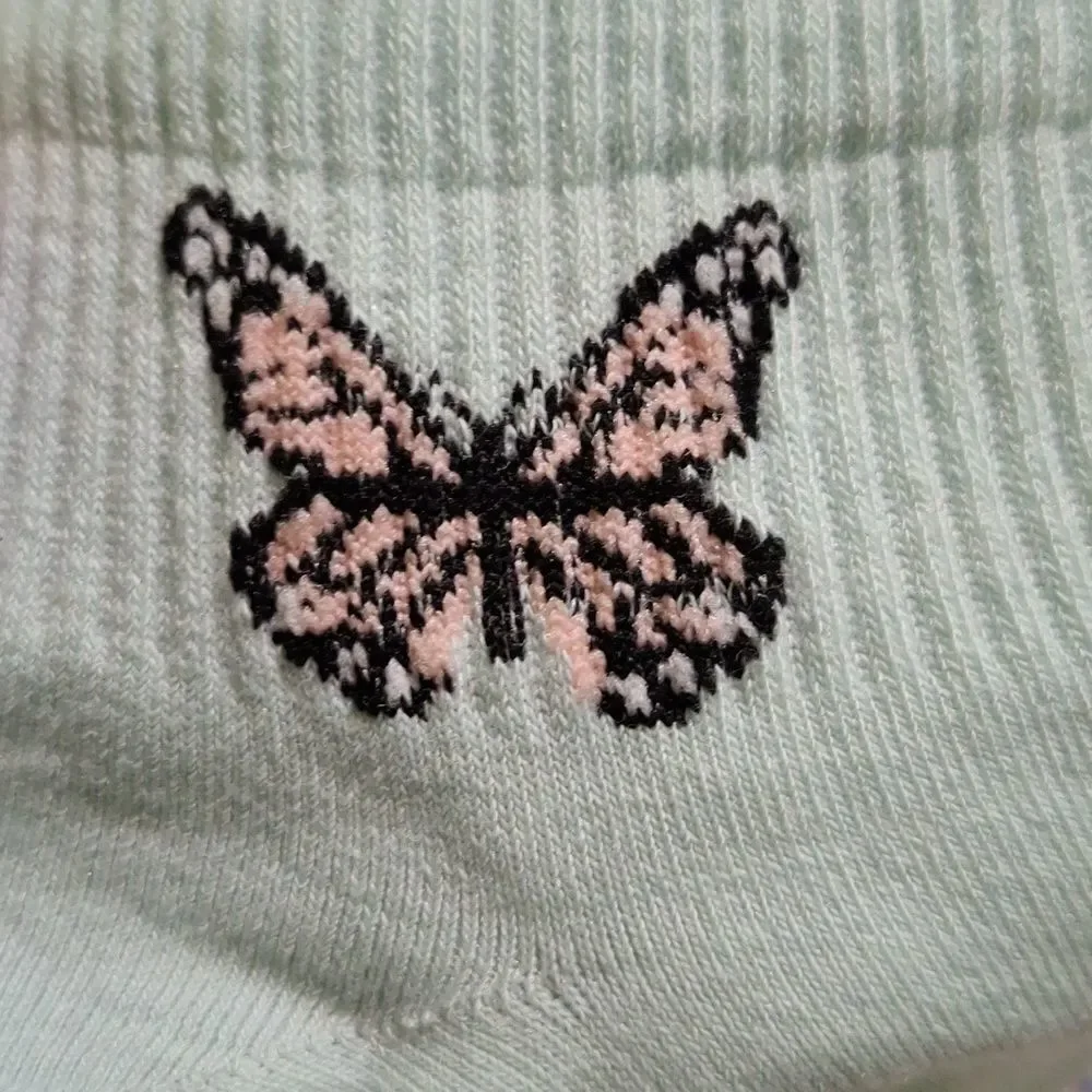 icy blue ankle socks with pink butterfly
